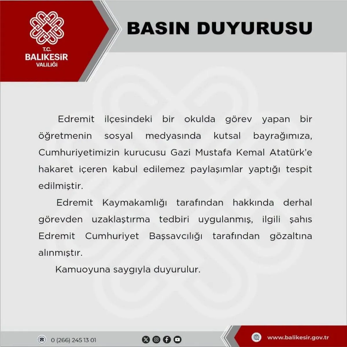 Balıkesir Edremit'te bir öğretmen hakkında soruşturma başlatıldı