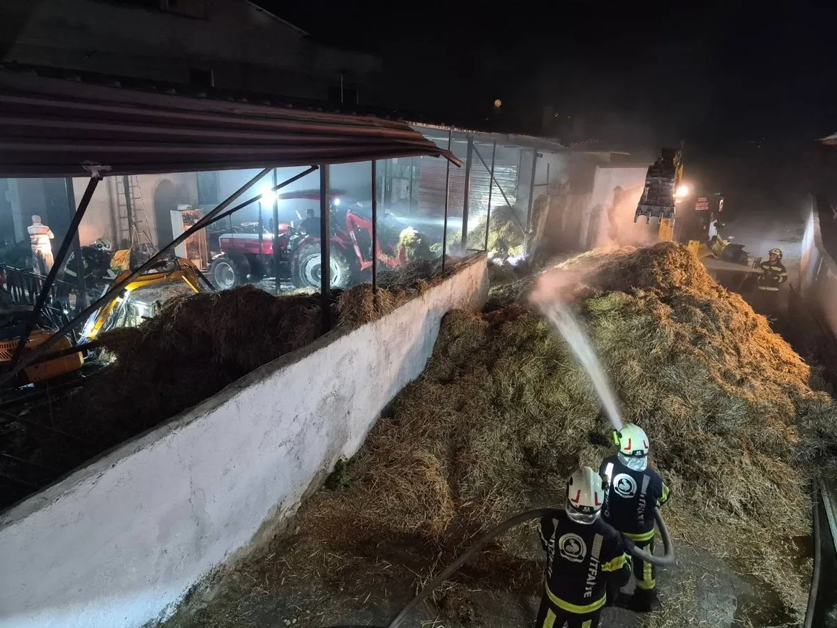 Denizli'nin Pamukkale ilçesindeki besihanede saman yangını çıktı