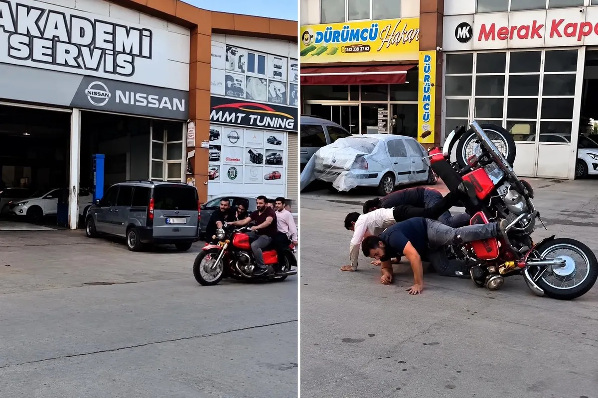 Gaziantep'te 5 kişinin bindiği motosikletin devrilme anı kameraya yansıdı