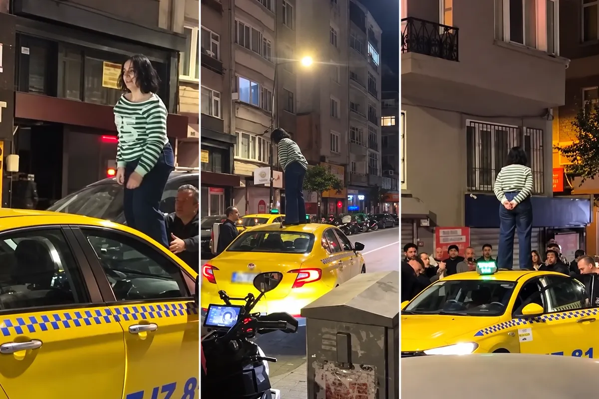 İstanbul Şişli'de taksici ile tartışan kadın aracın üzerine çıktı