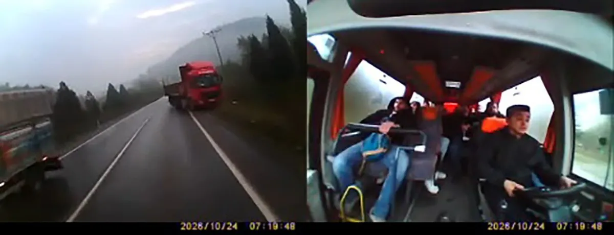 Karabük'te hatalı sollama yapan tır faciaya davetiye çıkardı