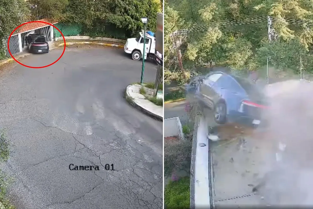 Meksika'da kontrolden çıkan Tesla bir evin içinden geçerek aşağı uçtu