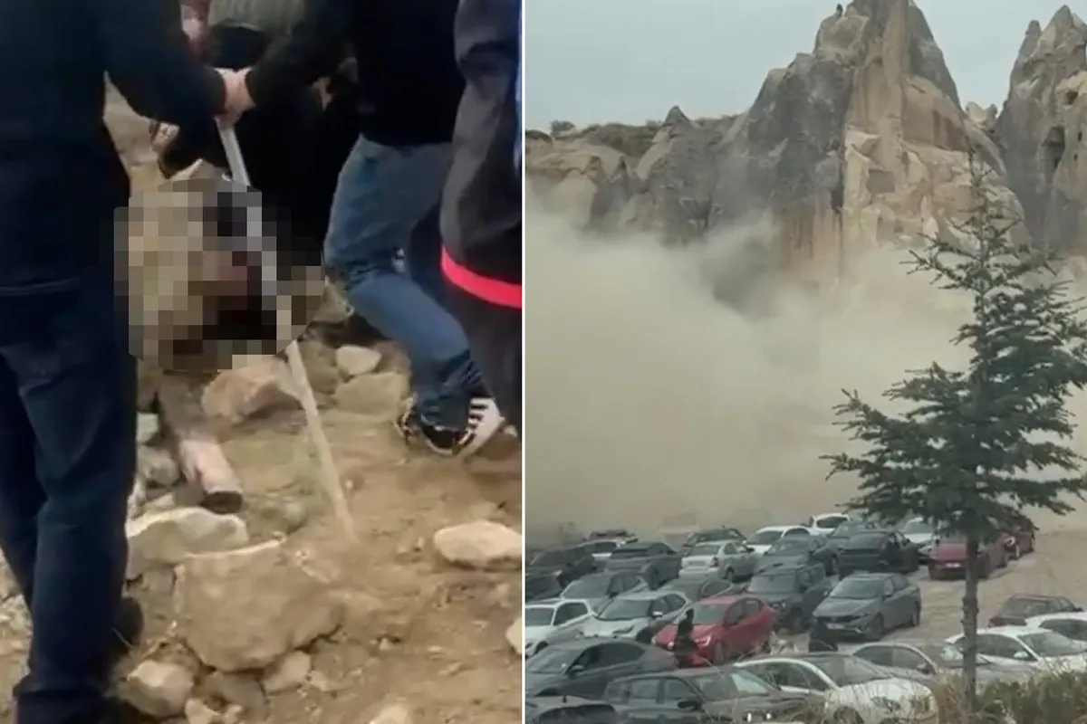 Nevşehir Göreme Açık Hava Müzesi girişinde peribacası çöktü